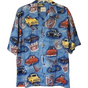 David Carey Originals Ford Truck Multi-Logo BlueButton-down Camp Shirt Size 2XL